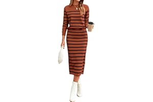 Glamaker 2 Piece Skirt Sets for Women 2025 Fall Fashion Striped Casual Sweater Dress Knit Lounge Travel Outfits Winter Cloth