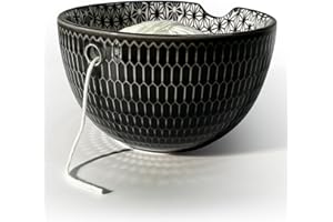 UCDRMA Yarn Bowl Ceramic Crochet Bowl, Handmade Craft Knitting Bowl with Hand-Painted Patterns Decorations Yarn Holder for Crocheting, 6in Larger Yarn Bowls for Crochet Bulky Yarn/Acrylic Yarn, etc.