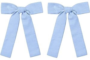 MIROKSH Light Blue Cotton Linen Hair Bows 5" Soft Everyday Hair Bow Clips Toddler Girls Long Ponytail Bowknot Alligator Barrettes Hairpins Accessories for Little Teens School Girls Kids