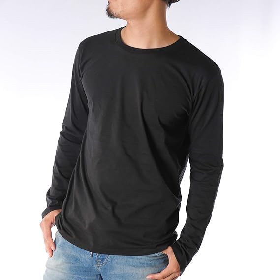 長袖tシャツ メンズ クルーネック 天竺 細身 無地 黒 白 グレー 紺 ロンt トップス カットソー お洒落 カジュアル ユニセックス 男女兼用 レディース Tシャツ カットソー 通販 Amazon