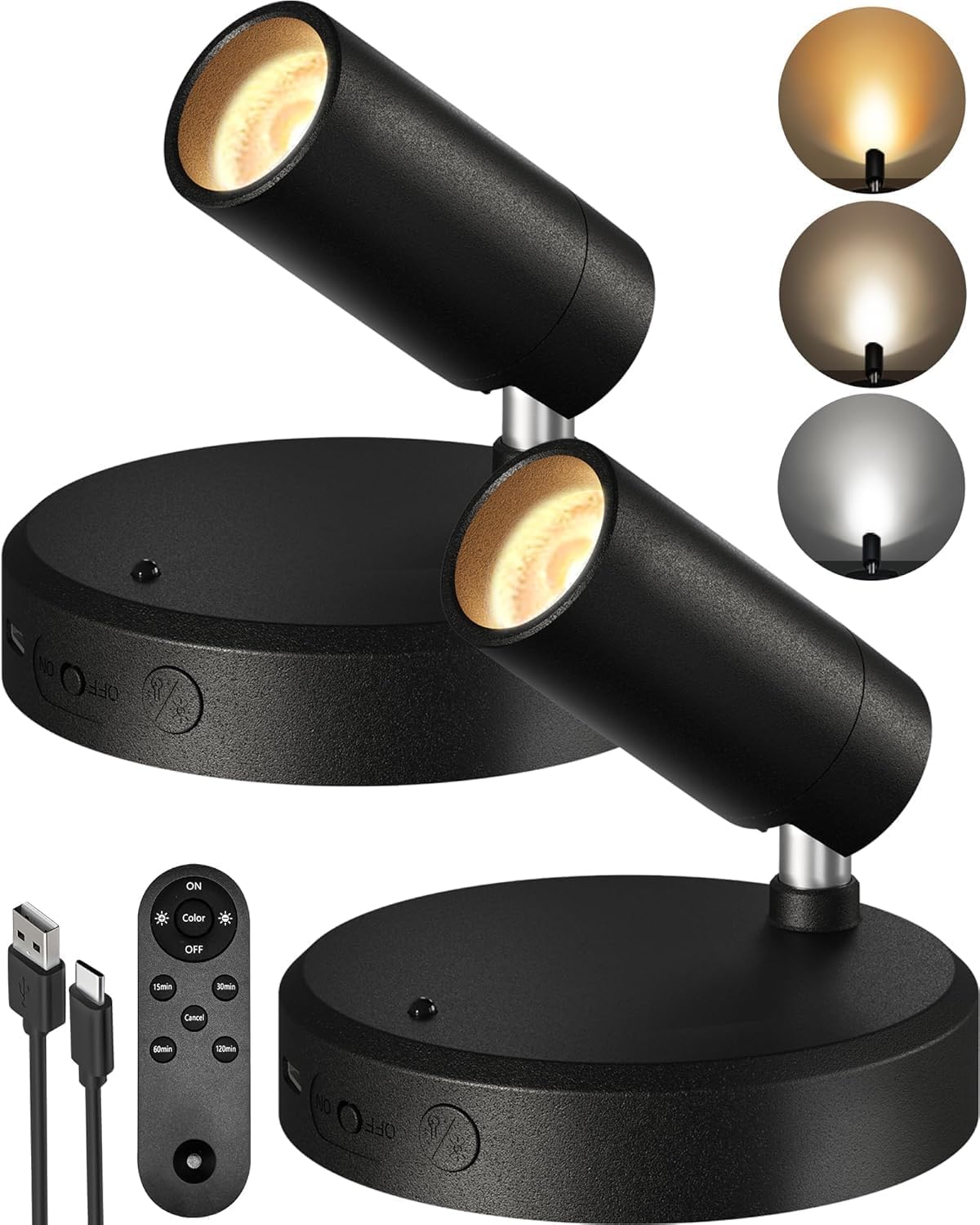 Photo 1 of EZVALO Spotlights Indoor with Remote, 5500mAh Rechargeable Picture Lights, Wireless LED Uplighting with Timer?Dimmable, 3CCT, Display Lights for Plant Painting, Artwork, Accent Lighting (2Pack-Black)