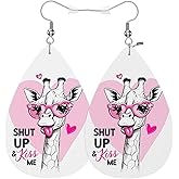 Vosach Giraffe Leather Earrings For Women Giraffe Pink Lightweight Water Drop Earrings Cute Jewelry Teardrop Earrings