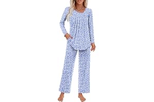 Findsweet Women's Pajama Set 2 Piece Lounge Outfits Soft Sleepwear Fall Long Sleeve Long Pant With Pockets Ladies Pjs S-3XL