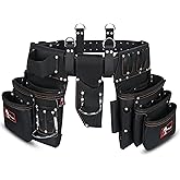 Daisy Leather PRO DL-101 Oil tanned Premium 25 pockets Heavy duty Tool Belt, Carpenter belt Pouch for Construction, Carpenter, Craftsman and Electricians workers, Black, X-Large