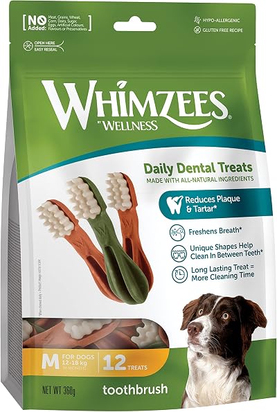 Whimzees Toothbrush M 12 Pieces Dog Dental Stix Medium Breed