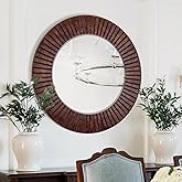 Chende 36'' Circle Mirror with Wood Frame, Large Decorative Mirror for Living Room, Farmhouse Bathroom Mirrors with Bronze Gr
