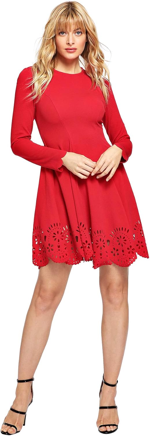 Romwe Women's Scalloped Hem Stretchy Knit Flared Skater A-line Dress at  Women’s Clothing store