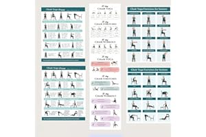 Songholee Chair Yoga Poster for Seniors & Beginners, Set of 4 Illustrated Guides & 6 30-Day Challenges Laminated Gentle Seate