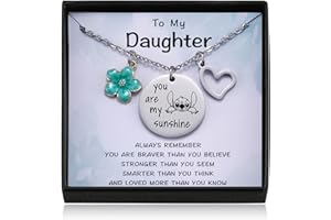 Kvekstio Lilo and Stitch Gifts You are My Sunshine Necklace&Card w/Gift Box for Teen Daughter Niece Stitch Jewelry Birthday Gifts