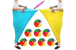 KENGVO 11 PCS Granny Pants Yard Game Set, Oversized Blue & Yellow Pants With 8 Colorful Bouncy Balls & 1 Air Pump, Outdoor Tossing Games For Adults Family Birthday Christmas Party Backyard Reunion Gatherings