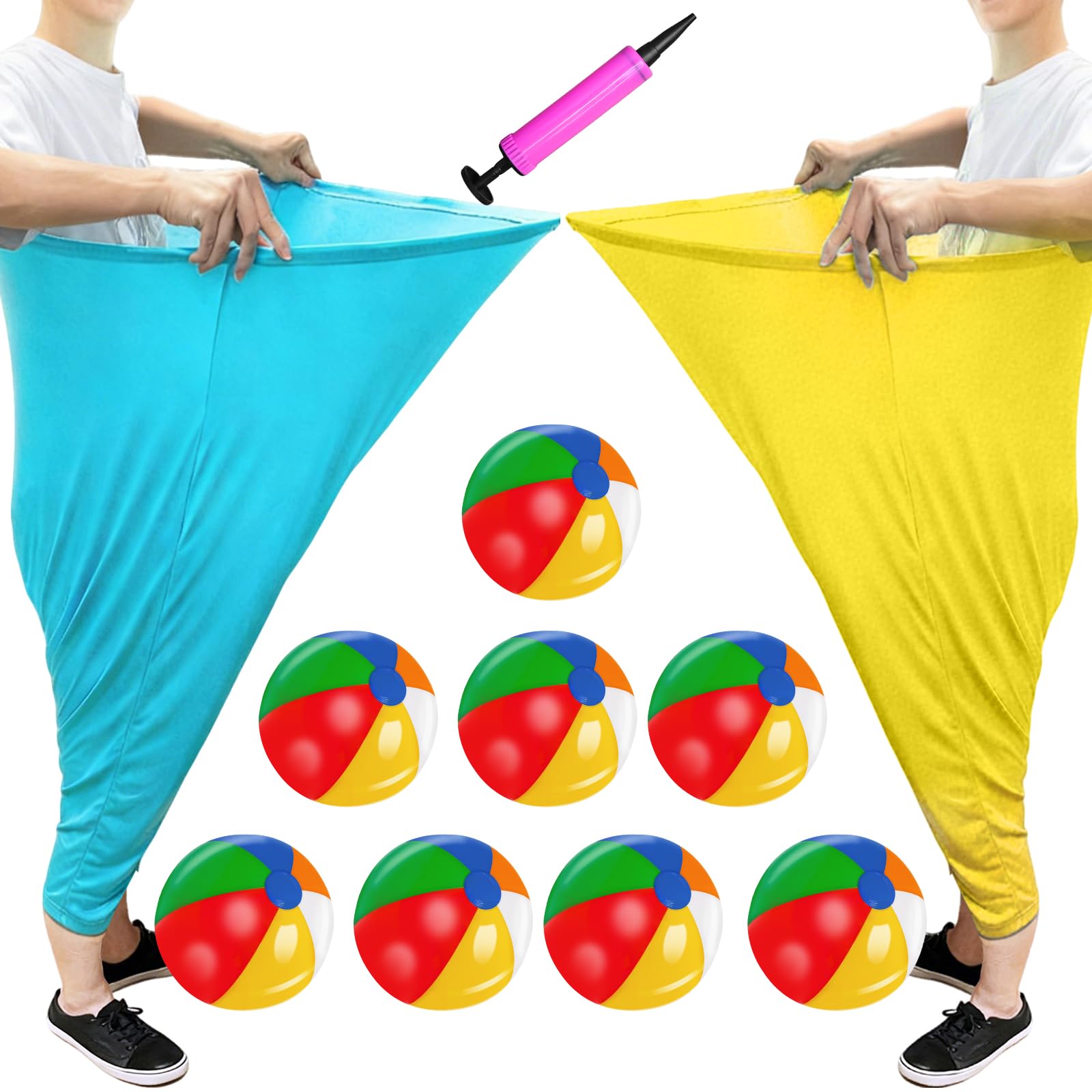 Photo 1 of 11 PCS Granny Pants Yard Game Set, Oversized Blue & Yellow Pants With 8 Colorful Bouncy Balls & 1 Air Pump, Outdoor Tossing Games For Adults Family Birthday Christmas Party Backyard Reunion Gatherings