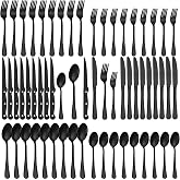 Lazycorner 60-Piece Black Silverware Set with Steak Knives Black Stainless Steel Flatware Set for 10 Food Grade Tableware Cutlery Set Rust-proof, Mirror Polished, Dishwasher Safe