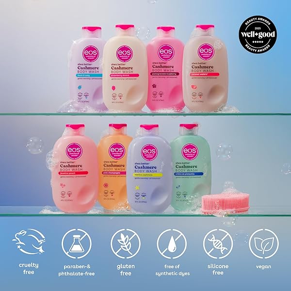 EOS CASHMERE BODY WASH – VANILLA CASHMERE, MOISTURIZING BODY WASH, CREAMY GEL FORMULA, WITH SHEA BUTTER, GLYCERIN, VITAMIN E, PH BALANCED, SENSITIVE SKIN, VEGAN, 16 FL OZ
