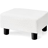 BRIAN & DANY Small Foot Stool Ottoman, Footstool with Legs, Teddy Velvet Foot Rest for Living Room, Bedroom and Office, White