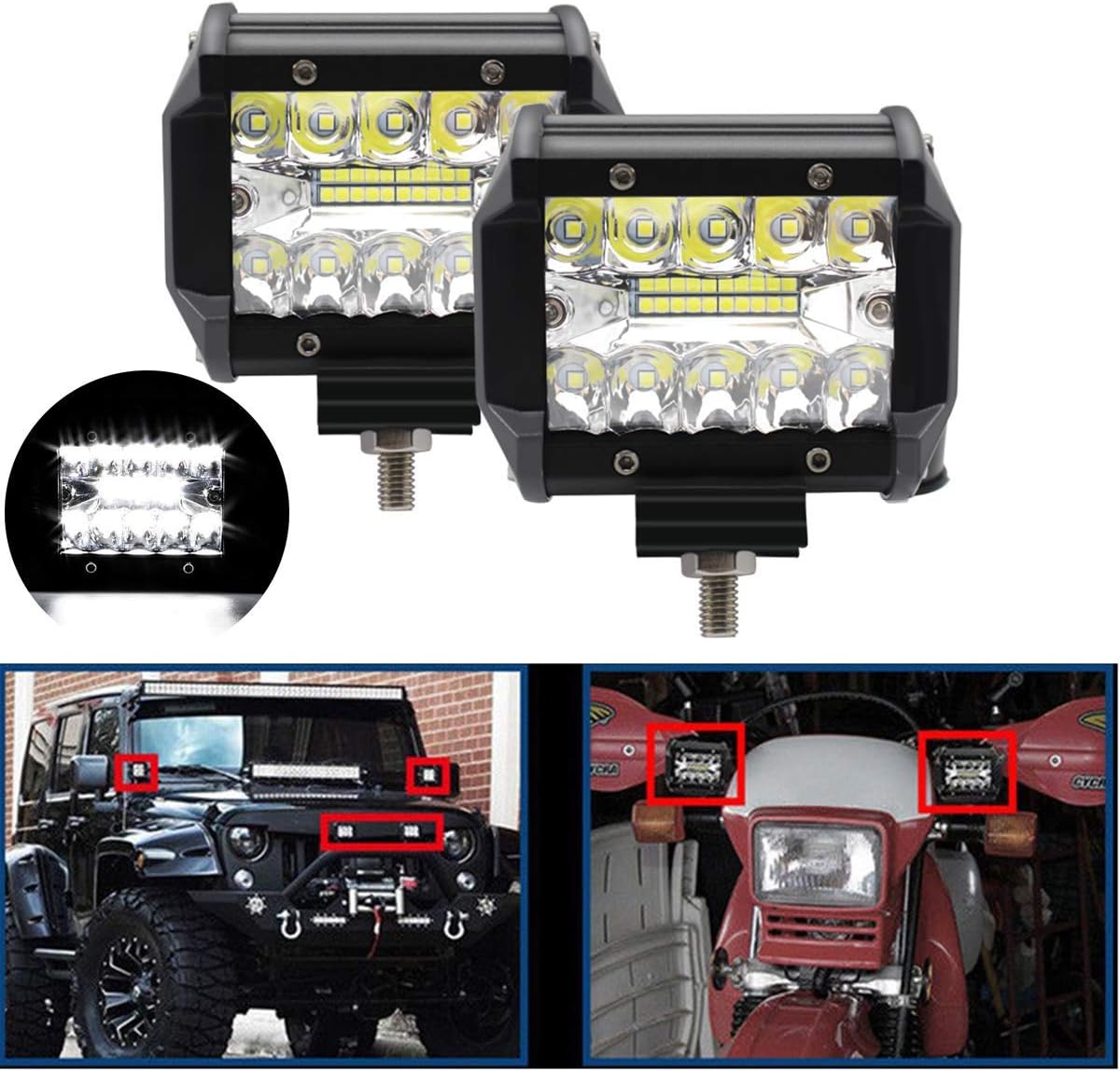 7inch LED Light Bar 2pcs 60W Offroad Driving Lights LED Pods Spot Flood Combo Beam (4 inch 60W)