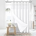 Dynamene Extra Long Shower Curtain, 84 Inch Long Waffle Fabric Shower Curtain for Bathroom, Tall Waterproof Cloth Shower Curtain Liner Set with Hook, Snap in Liner, Mesh Top Window, White, 72x84