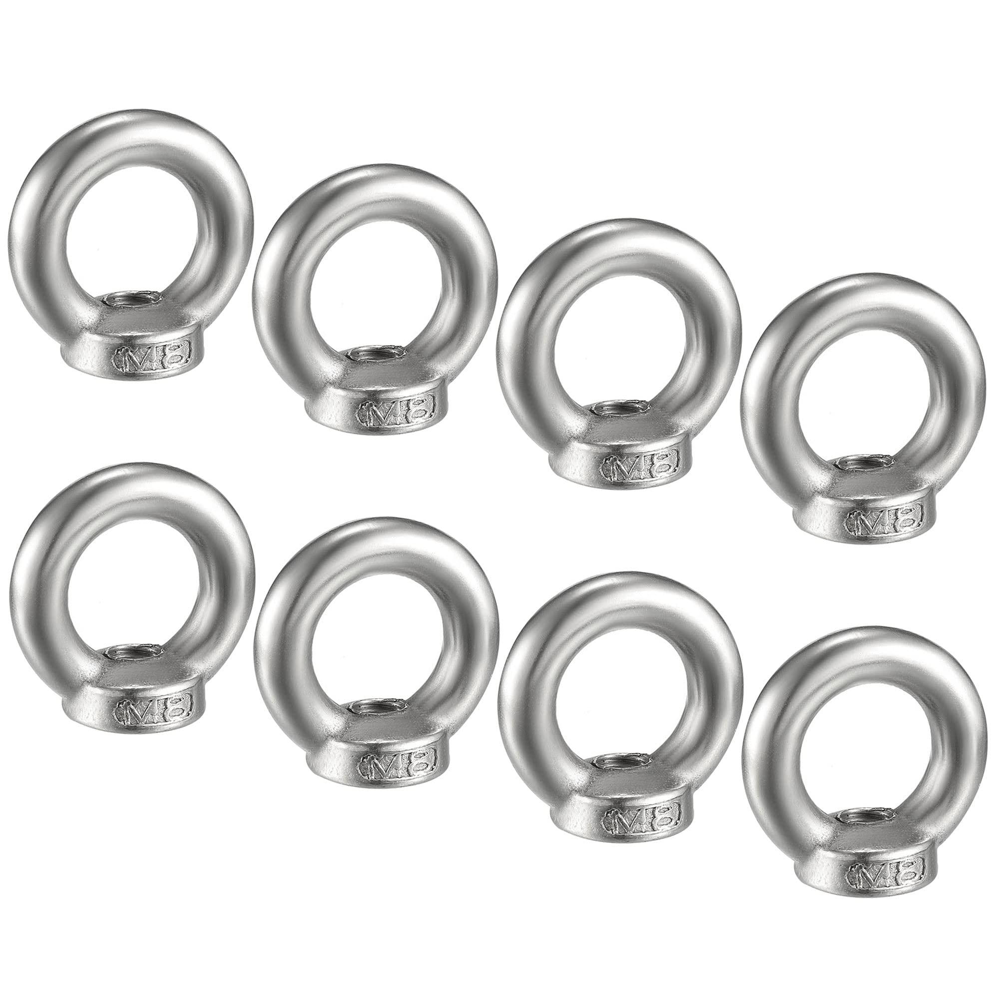 M METERXITY 8 Pcs Lifting Eye Nuts Ring - Chandelier Fence Stainless Steel Female Thread Machinery Eye Nuts Apply to Lifting Eye Bolt (M8, Silver Tone)