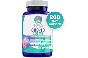 Dr. Valerie Nelson CoQ10 - Co-Enzyme Q10-200 mg - Excellent Value - 200 Caps - Quick Absorption - Veg. Caps - Non-GMO - Ubiquinone - Heart & Cellular Energy & Brain Supplement by Foxxy Doc