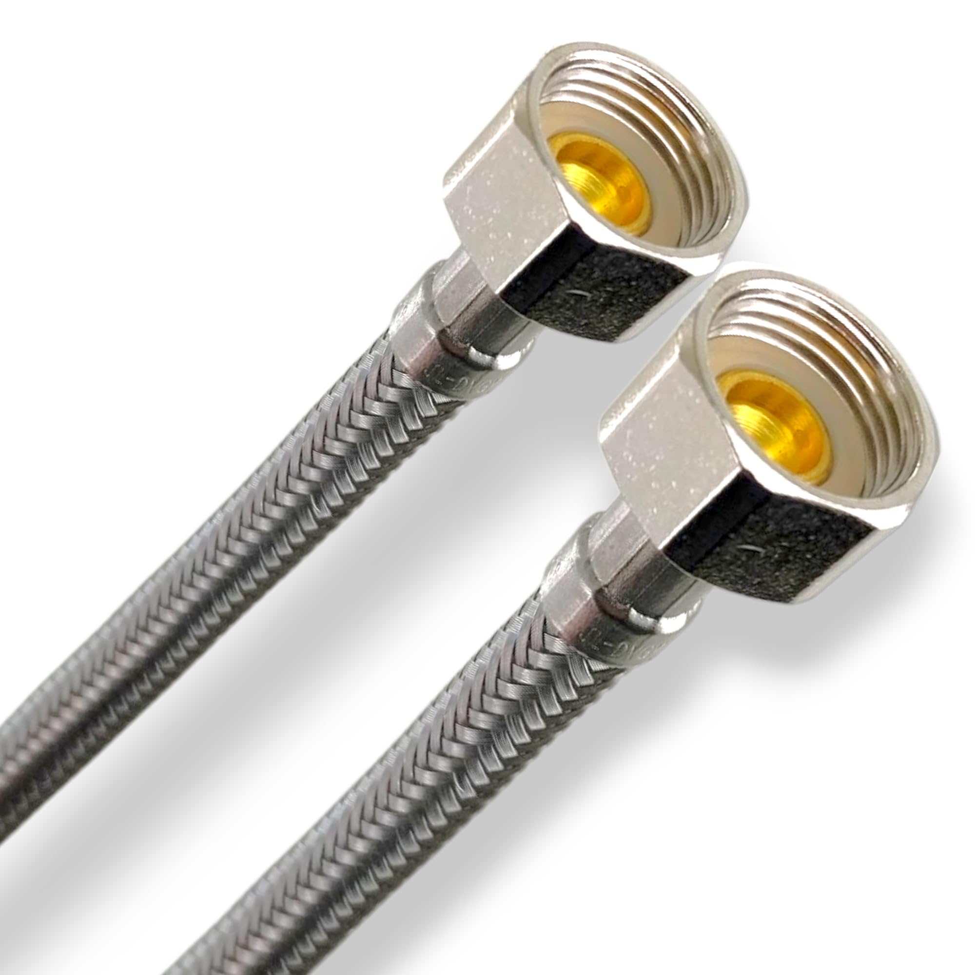 DL-pro 50 cm Reinforced Flexible Hose 3/8 Inch x 3/8 Inch Female Thread / Female Thread with Cone Seal According to KTW-A W270 Shower Hose with Stainless Steel Mesh for Tap Fitting