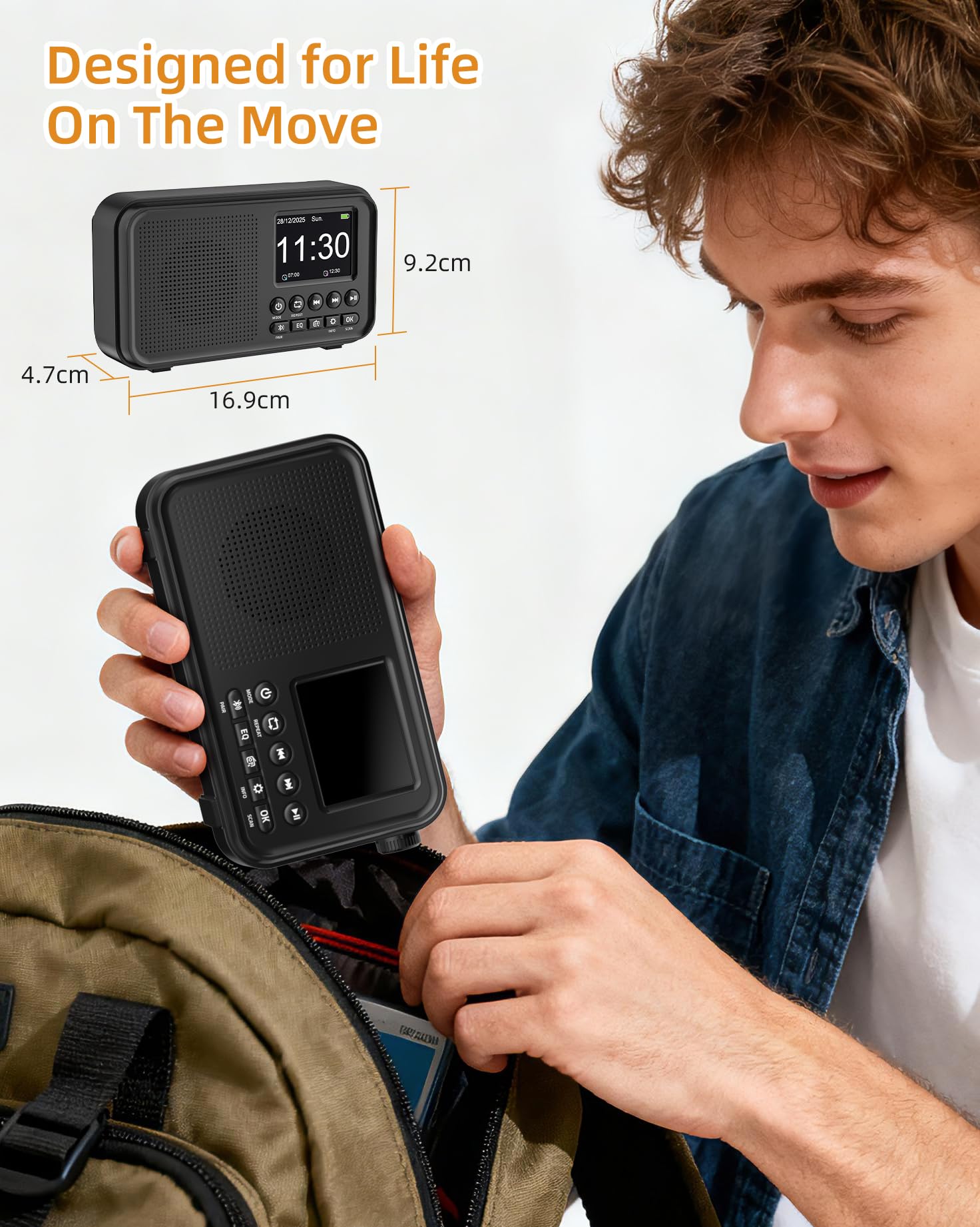 Tragbares DAB+ Radio mit Bluetooth, UKW/DAB Digitalradio mit 2,4" Farbdisplay, 80 Senderspeicher, 3000mah Akku oder Netzbetrieb, Support TF-Karte/Wecker/Sleeptimer/Klinken, Für Küche, Camping, Garten 6