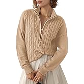 Dokotoo Women's Sweaters 2026 Fall Winter Quarter Zip Casual Ribbed Cable Knit Pullover