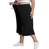 Cheapestbuy Women's Plus Size Wide Leg Capris Summer Palazzo Lounge Cropped Pants Casual Flowy Capri Pants with Pockets