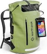 Earth Pak Waterproof Backpack 85L Roll-Top Green Front Pocket Cushioned Back