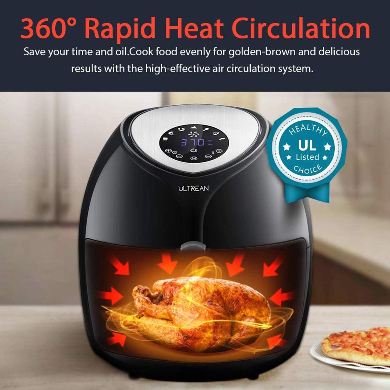Ultrean 8.5 Quart Air Fryer, Electric Hot Air Fryers XL Oven Oilless Cooker with 7 Presets, LCD Digital Touch Screen and Nonstick Detachable Basket, UL Certified, Cook Book, 1-Year Warranty, 1700W (Black): Kitchen & Dining
