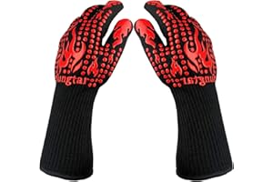TUNGTAR Turkey Fryer BBQ Heat Resistant Gloves, Cooking Gloves, Oven Gloves 1472℉,14Inch, Heat Resistant, Grill Gloves, Silicone Non-Slip Cooking Gloves for Cooking, Grilling, Baking, Welding, (Large, Red)