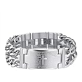 TEMICO Stainless Steel Spanish Bible Lords Prayer Cross Bracelet for Men Biker Link Wrist Bracelet, 8.26"