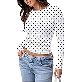 SOLY HUX Women's Polka Dots Cropped T Shirts Crew Neck Slim Fitted Tees Long Sleeve Going Out Top
