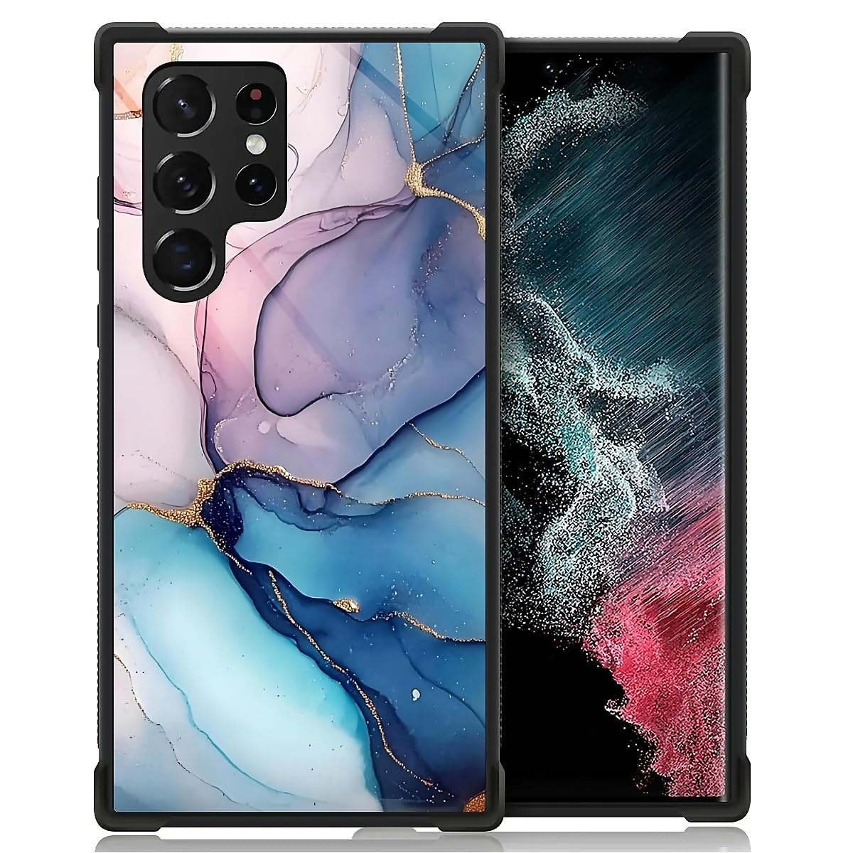 WANKBLC Compatible with Samsung Galaxy S22 Ultra Case, Shockproof Protective for Man Women Non-Slip for Samsung Galaxy S22 Ultra Crazy Pattern Abstract Pink Blue Gold Alcohol Ink