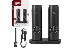 BULVOTO Electric Automatic And Salt And Pepper Grinder : Rechargeable,LED Lights,USB Type-C No Battery Needed, Adjustable Coarseness,One Hand Operation Peppercorn Mill Shakers(2 Pack)
