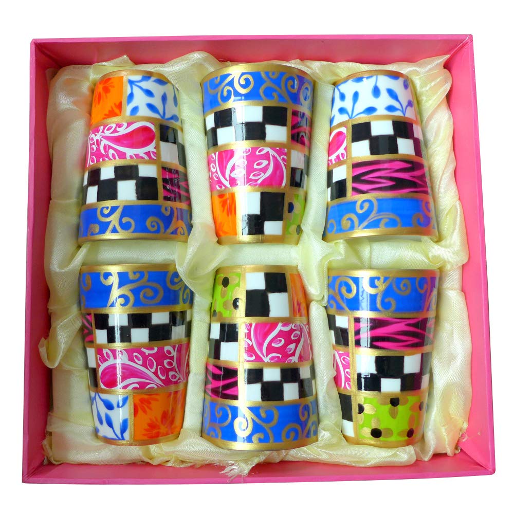 Caroline Hely Hutchinson for CHH Design Set of six painted bone china expresso shot cups, gift boxed