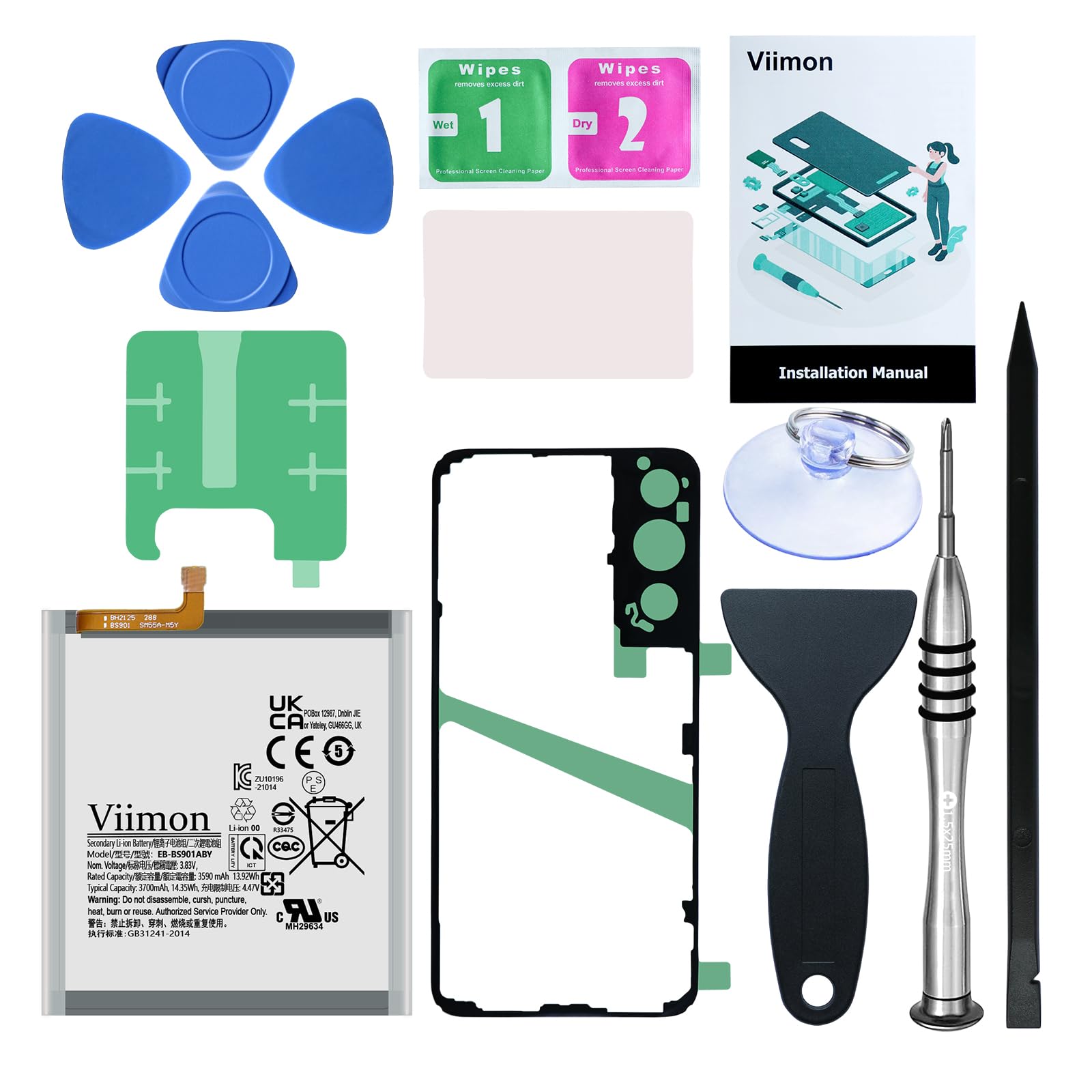 Viimon for S22 Battery Replacement Kits (New Upgraded) Compatible with Samsung Galaxy S22 5G SM-S901U All Models with Adhesive, Installation Manual and Repair Tool Kits