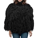 LVCOMEFF Women Real Mongolian Fur Coat Fur Jacket Long Sleeve Shaggy Outwear Premium Warm Winter