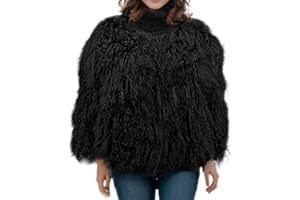 LVCOMEFF Women Real Mongolian Fur Coat Fur Jacket Long Sleeve Shaggy Outwear Premium Warm Winter