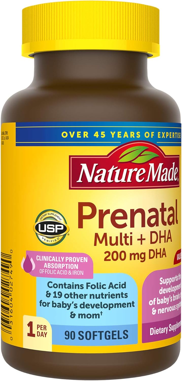 Nature Made Prenatal Multivitamin + DHA Softgel with Folic Acid, Iodine and Zinc, 90 Count (Packaging May Vary): Health & Personal Care
