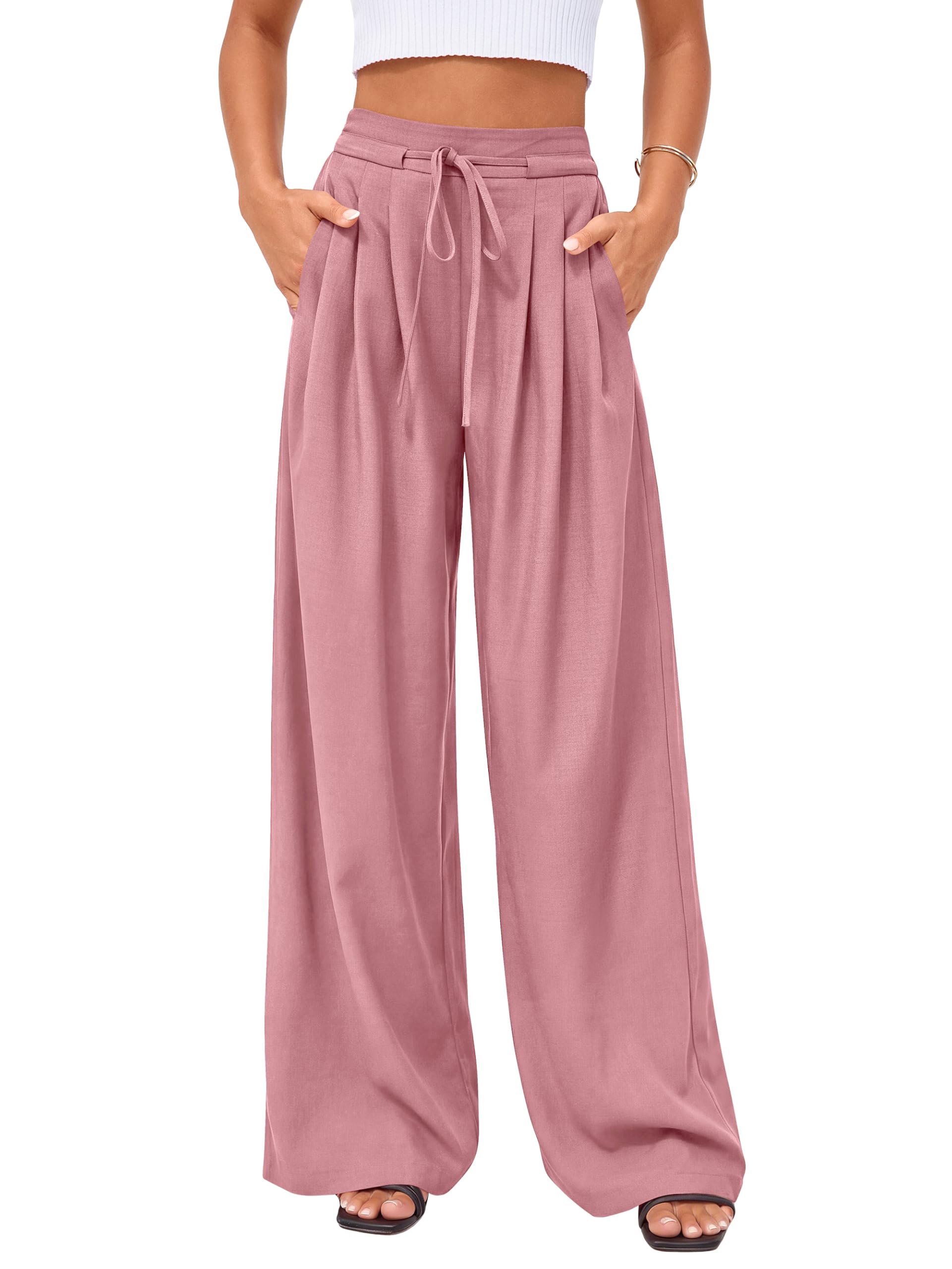 Photo 1 of (xl) PRETTYGARDEN Womens Spring Wide Leg Dress Pants Business Casual Work High Waist Baggy Tie Trousers Pleated Palazzo Slacks(Pink,Medium)