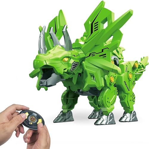 Mycketop Assemblable RC Dinosaur Toy, Remote Control Walking Mecha Dinosaur with Sound, STEM DIY Triceratops Kit, Birthday Gift for Boys Girls Kids, Cool Dino Toys for Triceratops Lovers