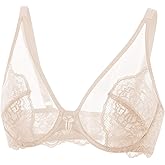 DOBREVA Women's Lace Bra Front Closure Bras Plunge Sexy See Through Minimizer Plus Size Underwire