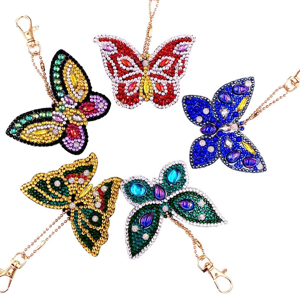 XXYsmDIY 5D Diamond Painting Kits Full Drill,Embroidery Paintings Rhinestone Pasted DIY Diamond Painting Cross Stitch Art Craft for Home Decor for Home Wall Decoration 5PC-Butterfly（Key Ring Set）