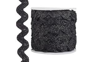 GORGECRAFT 16.5 Yards Metallic Rick Rack 0.6 Inch Black RIC Rac Trim Glitter Zig Zag Christmas Braided Woven Trim Wave Bending Fringe Ribbon Wavy Edge Fabric for DIY Craft Sewing Wedding Dress Gift