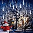 Hitopin Meteor Lights, 30cm 8 Tubes 192 LED Falling Rain Lights Outdoor, with a Transformer, Christmas Meteor Shower Lights, Snowfall Fairy Lights, for Party Wedding Christmas Tree Decoration (White)