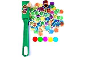 Dacefloy Magnetic Wands and Bingo Chips Set Magnet Wand 100 Multicolour Metal Ringed Discs Science STEM Kit Learning Accessories Family Game Night Tokens