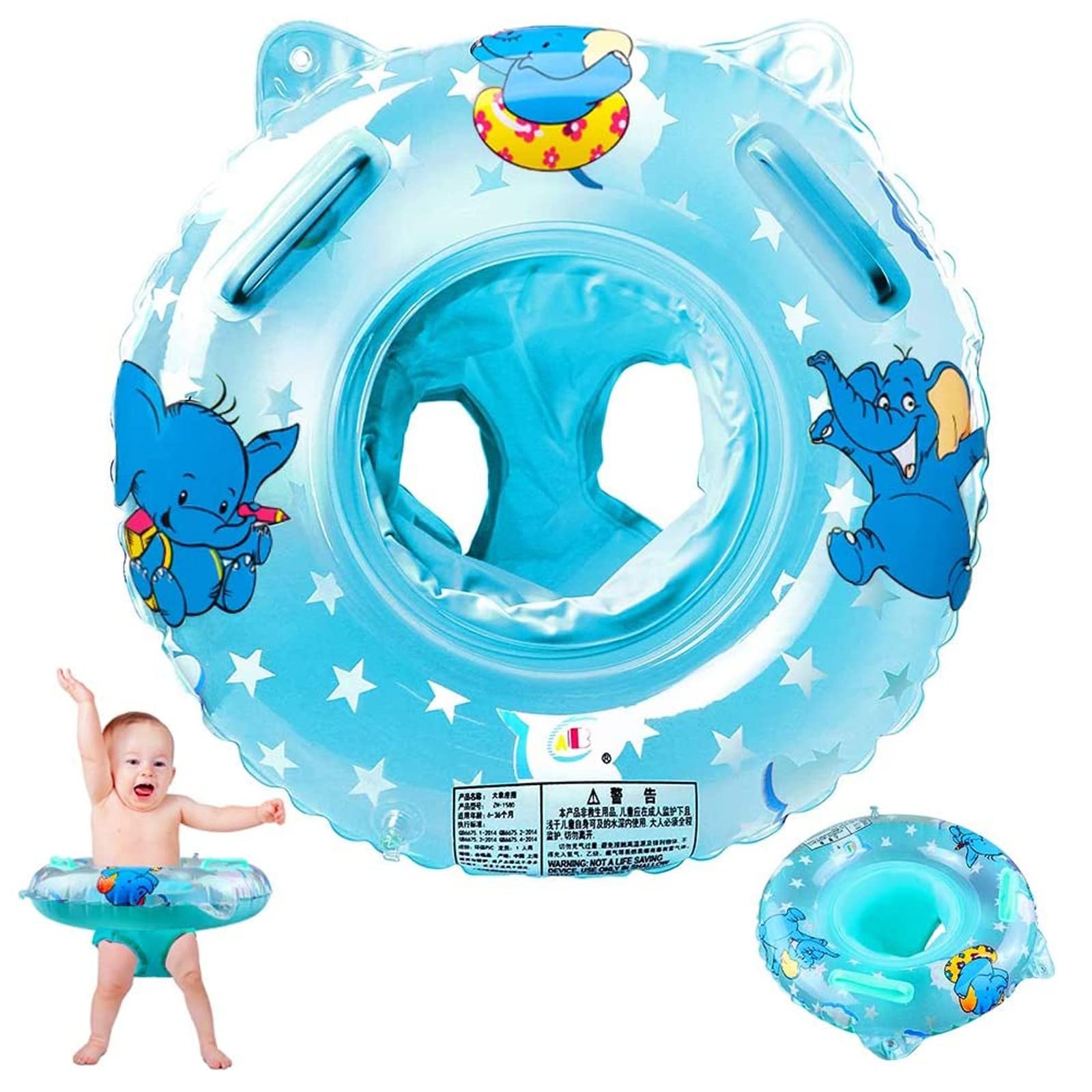 Baby Swimming Float, Inflatable Baby Swimming Ring with Seat Baby Float Ring for 3-36 Months Toddlers Kids Children(Blue elephant)