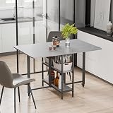 MondeeR Folding Dining Table Grey 120x80x75 cm Extendable with Storage Shelves view 2