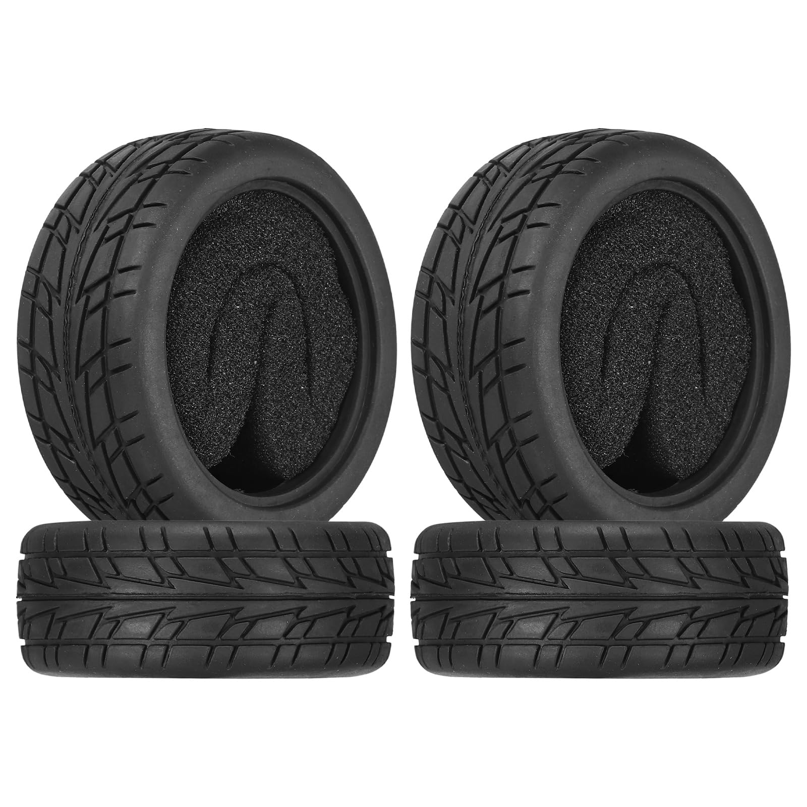 sourcing map 4Pcs Soft Rubber RC On-Road Car Tyres D14-Type Sponge Inside for RC 1/10 HSP Tires Scale Touring On-Road Racing DIY Model Car- 66mm(2.6") OD x 26mm(1") Width, Black