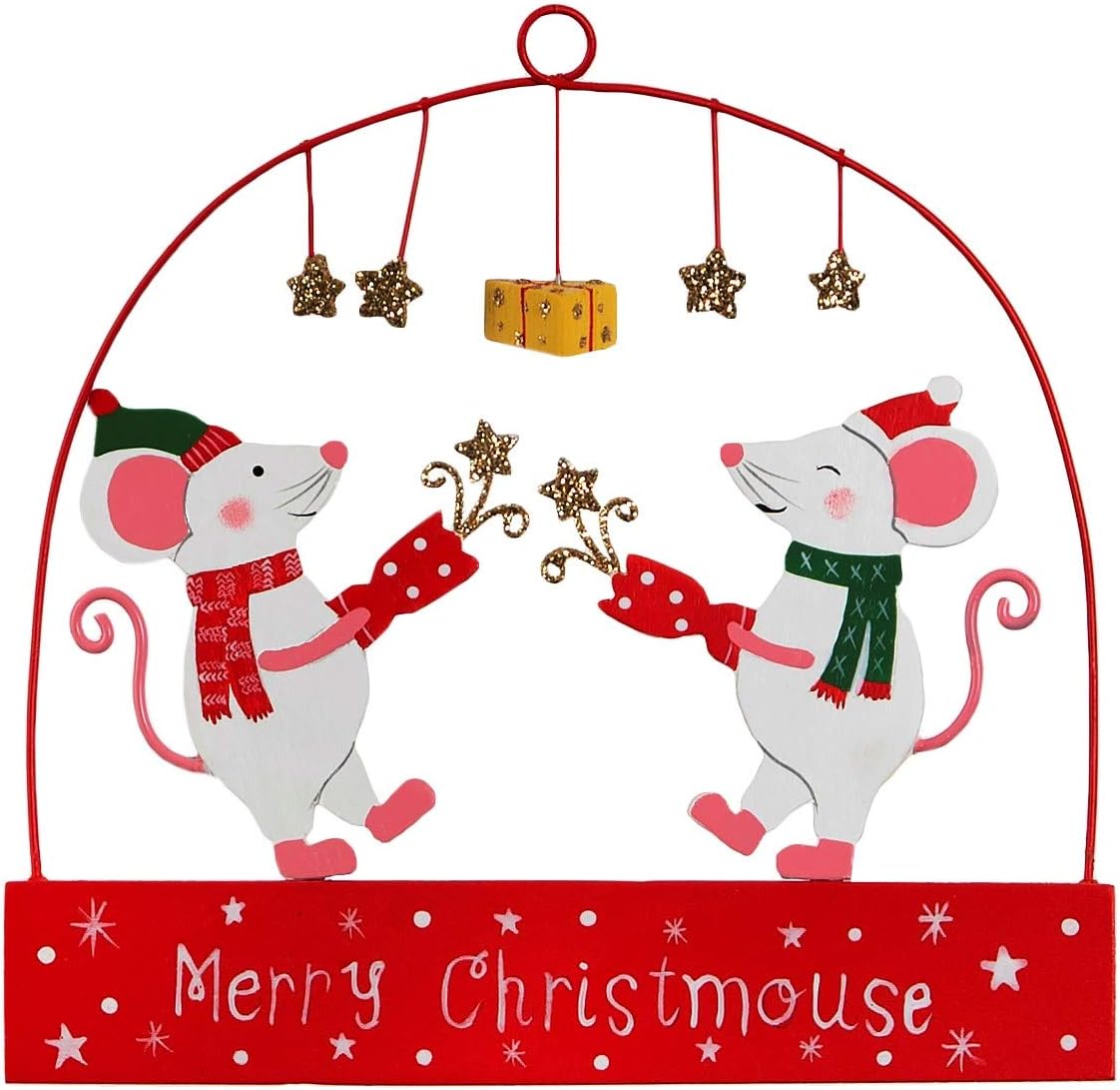 Sass & Belle Merry Christmouse Festive Gift Giving Cracker Mouse Mice Plaque Sign
