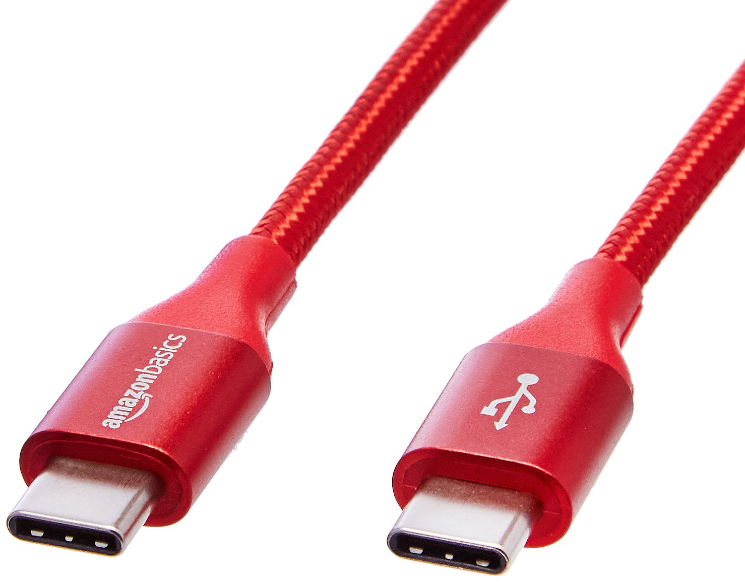 AmazonBasics Double Braided Nylon USB Type-C to Type-C 2.0 Cable | 10 feet, Red